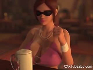 Busty animated character loudly anal drilled by a mutant