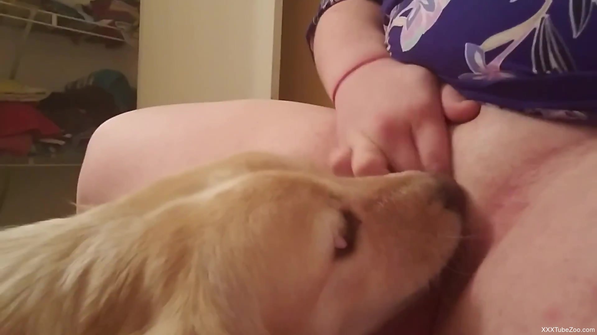 Sexy woman masturbates while her dog licks her pussy and ass